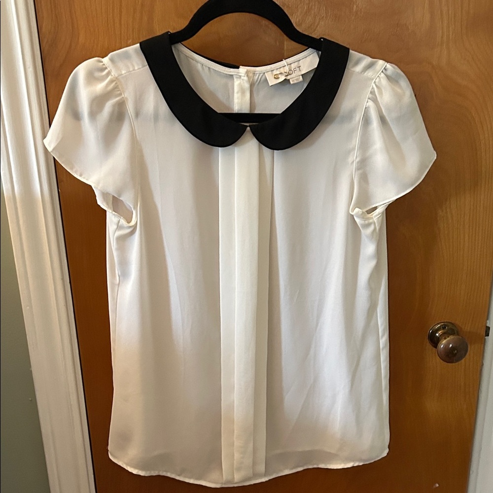 LOFT White Blouse with Black Collar